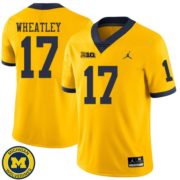 Men Michigan Wolverines #17 Tyrone Wheatley Yellow Jordan Brand Fashion Jersey